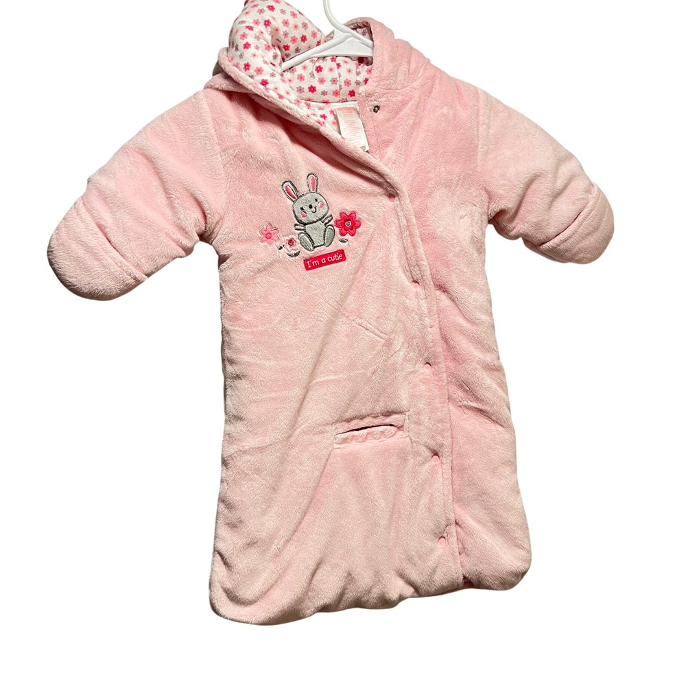 Child of Mine by Carters Pink Fleece Bunny Pram Bunting 3-6M Floral Lining